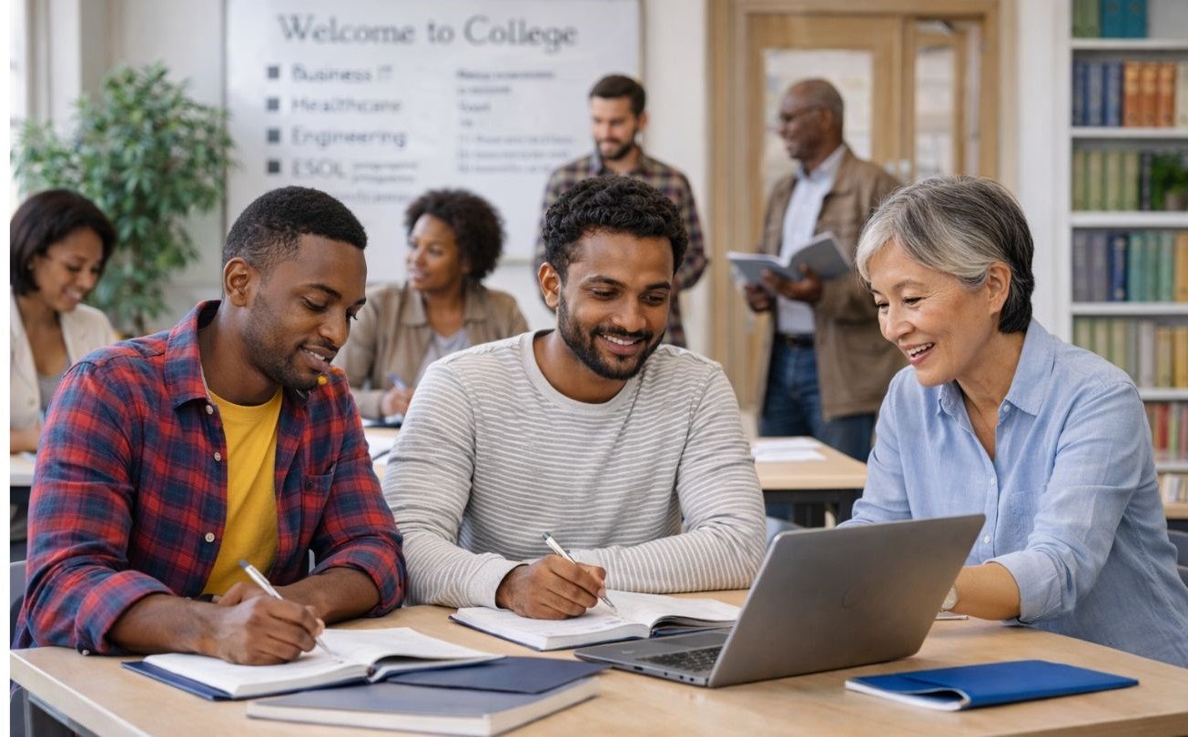 Students learning at a college